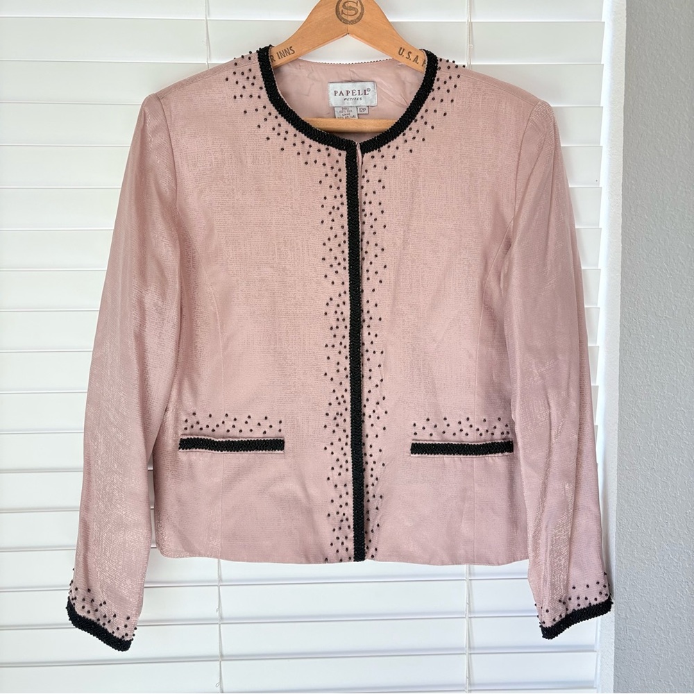 Papell Petites 100% Silk Pink Blouse Women’s size 12P Church Top